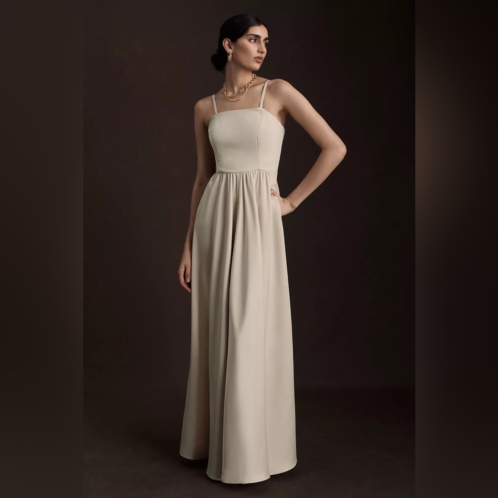 BHLDN Elsie Straight-Neck Satin A-Line Gown